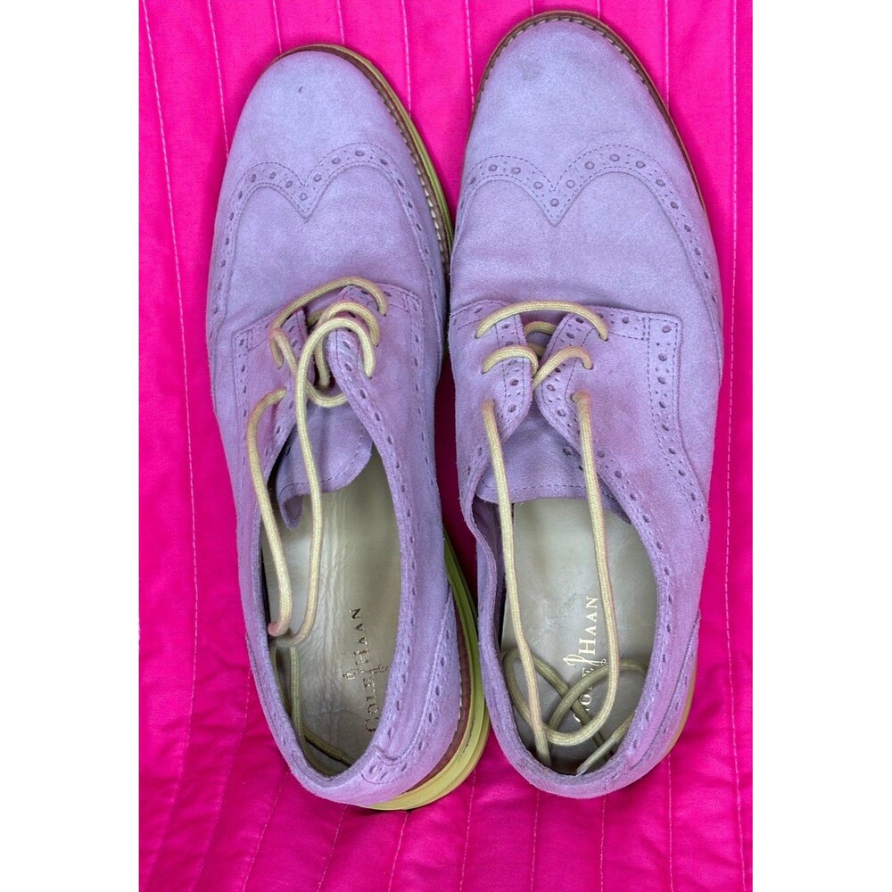 Shoes Cole Haan Lunargrand Wingtip Suede Oxford Grey & Lime Green